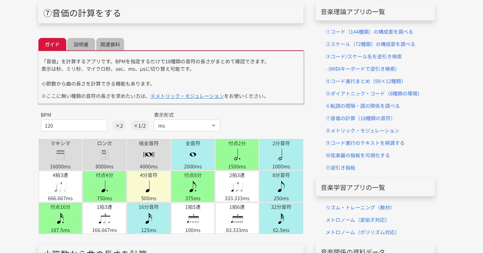 ⑦音価の計算をする